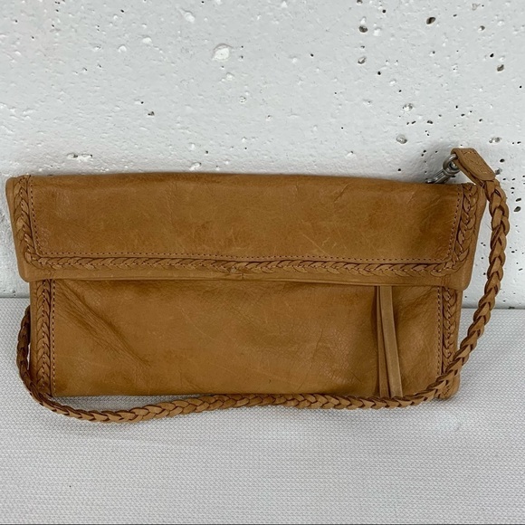 Sigrid Olsen Camel Brown Leather Clutch with Detachable Strap - Picture 1 of 16